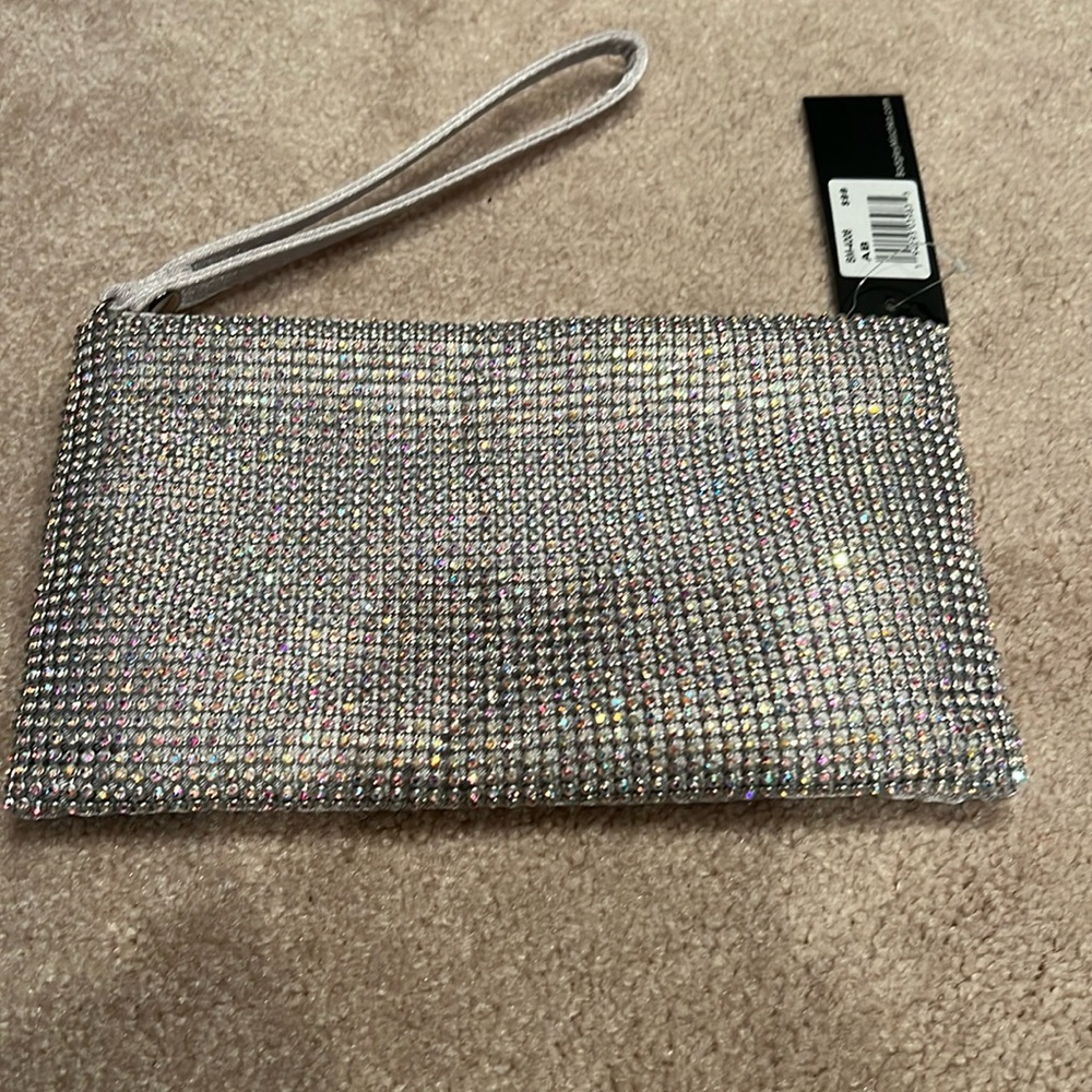 BADGLEY MISCHKA
Dark Silver Rhinestone Satin Evening Bag